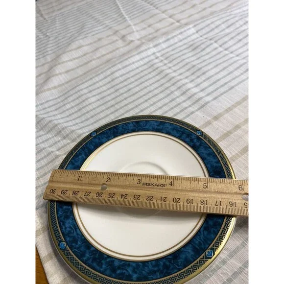 Royal Doulton Biltmore Blue Gold Rimmed Coffee Tea Cups & Saucers 18pc - Picture 6 of 12